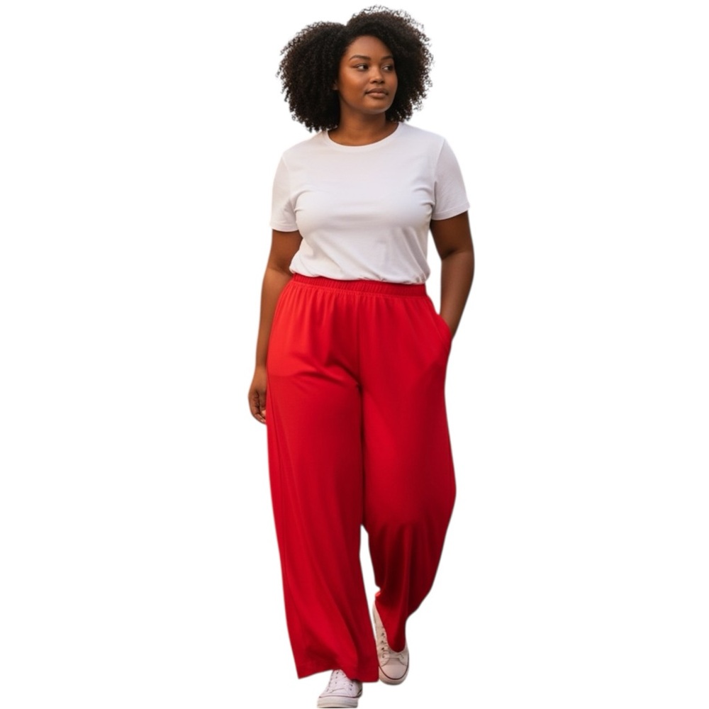 NWT Ann Taylor Red Palazzo Pants Wide Leg High Rise Size L